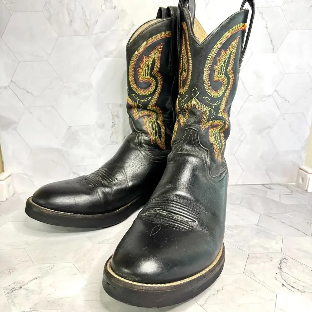 Ariat Boots Mens 8.5 D Black Leather Embroidered Cowboy Boots Western #38109